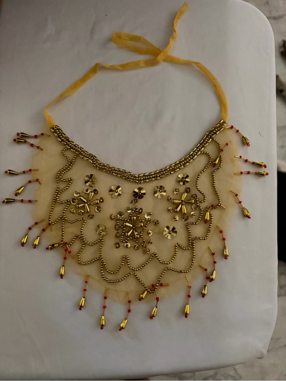 Baisdan Belly Dance Face Vail yellow gold beaded  Sequin Costume one size